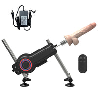 FRAME 01 sex machine kit: machine with dildo attachment, 24V power adapter and 4-button wireless remote on white