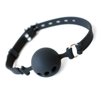 Silicone Ball Gag — full view with strap and hardware